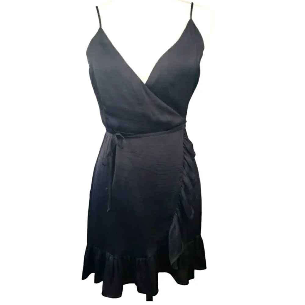 Free People Intimately Black satin wrap dress